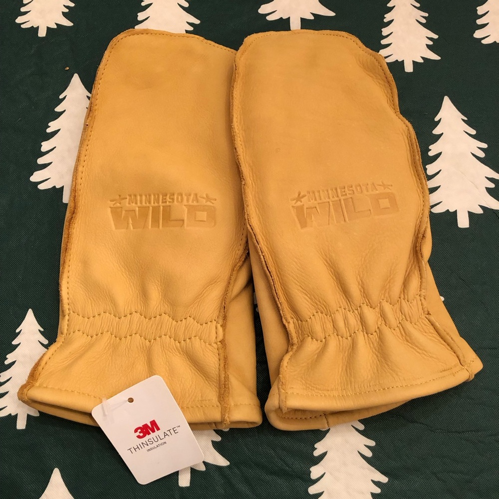 🎉HP🎉MINNESOTA WILD 3M Thinsulate Tan Leather Gloves 🏒 - Picture 3 of 9